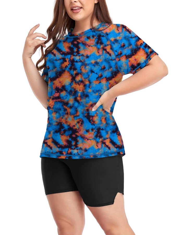 إينو طقم سباحة نسائي من قطعتين من إينو، مقاسات كبيرة، واقي من الشمس، بأكمام قصيرة وشورت قصير، حماية من الأشعة فوق البنفسجية 50+، مناسب لركوب الأمواج، بنقشة زهور برتقالية، مقاس 4XL - Image 4